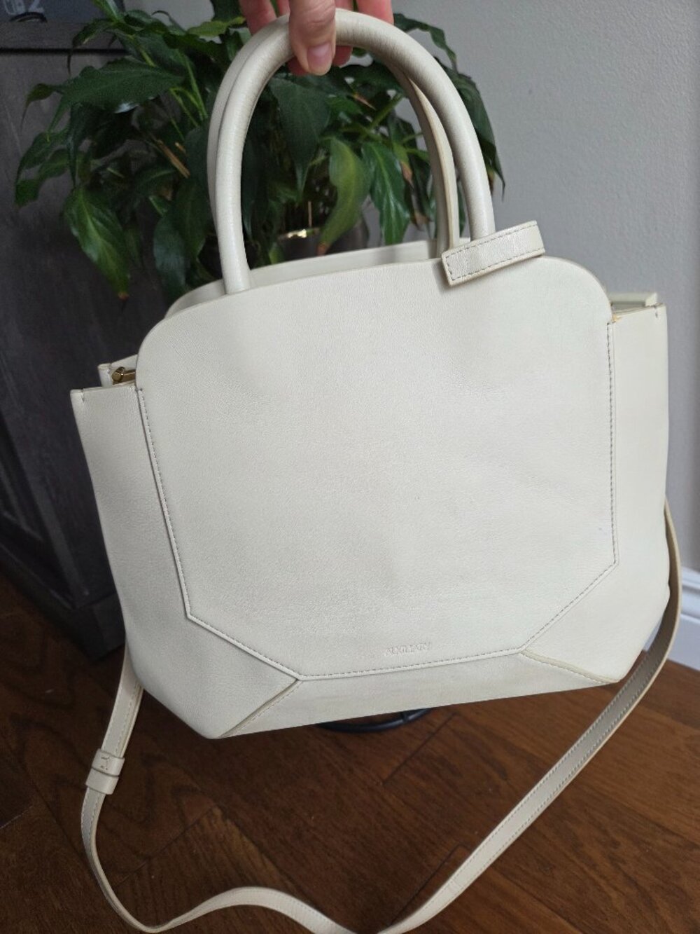 Auxiliary (Aritzia) Off-White Leather Structured Satchel & Crossbody Bag